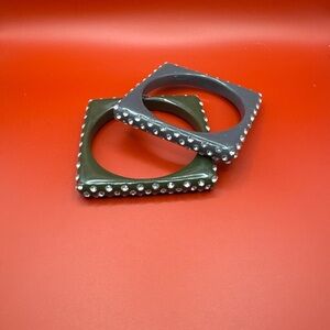 Vintage Square Studded Bangles in Green and Gray